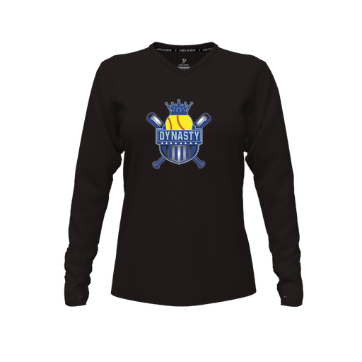 [CUS-DFW-TEES-PER-VNK-LSL-BLK-FYXS-LOGO1] Performance T-Shirt (Female Youth XS, Black, V Neck, Logo 1, Long Sleeve)