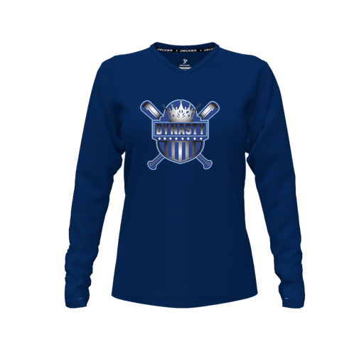 [CUS-DFW-TEES-PER-VNK-LSL-NVY-FYXS-LOGO2] Performance T-Shirt (Female Youth XS, Navy, V Neck, Logo 2, Long Sleeve)