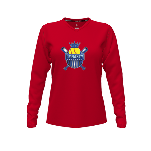 [FTLVPTRD-FYXS-LOGO1] Decker Performance T-Shirt (Female Youth XS, Red, V Neck, Logo 1, Long Sleeve)