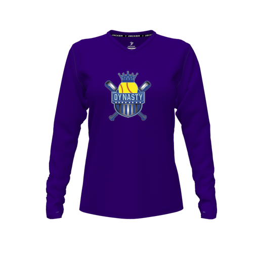 [FTLVPTPP-FYXS-LOGO1] Decker Performance T-Shirt (Female Youth XS, Purple, V Neck, Logo 1, Long Sleeve)