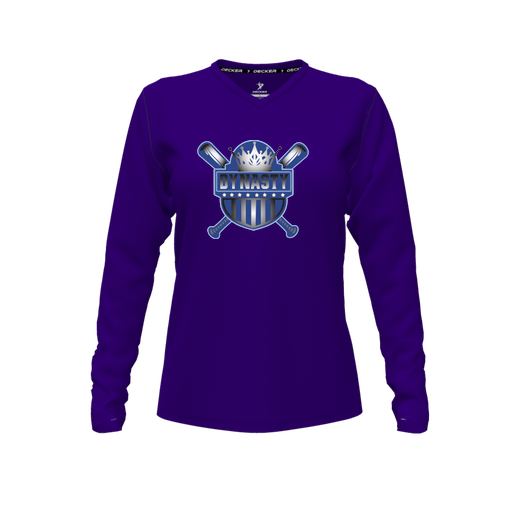 [CUS-DFW-TEES-PER-VNK-LSL-PUR-FYXS-LOGO2] Performance T-Shirt (Female Youth XS, Purple, V Neck, Logo 2, Long Sleeve)